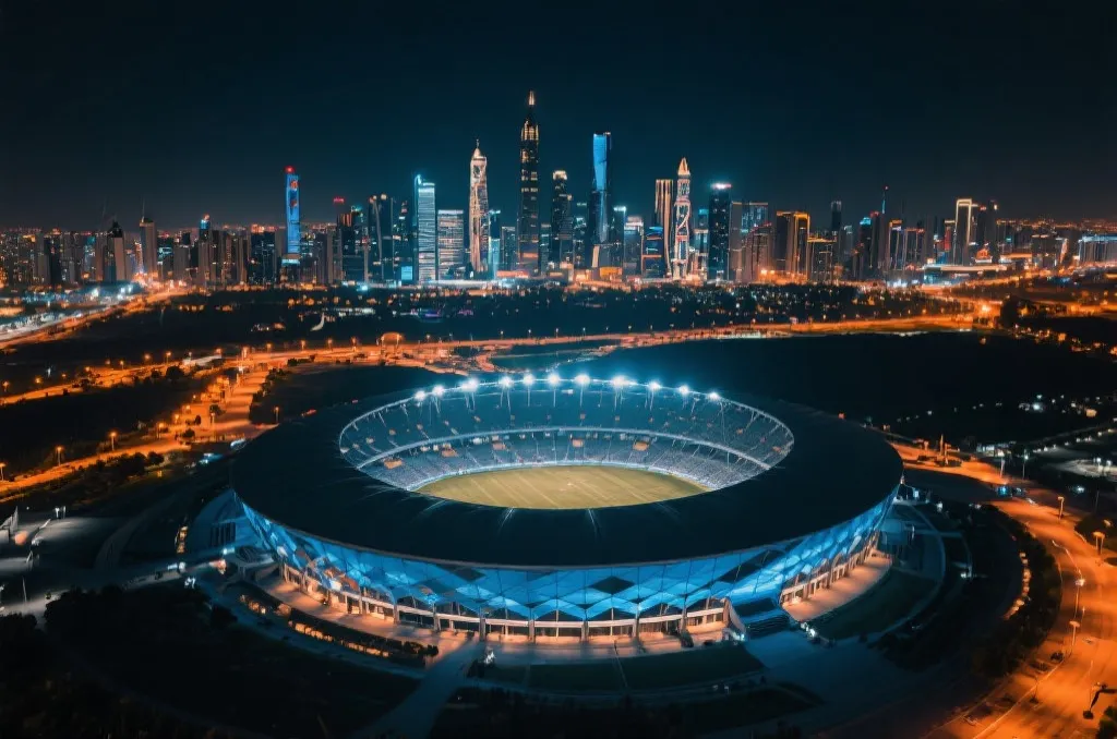 2026世界杯主办城市与球场夜景插画